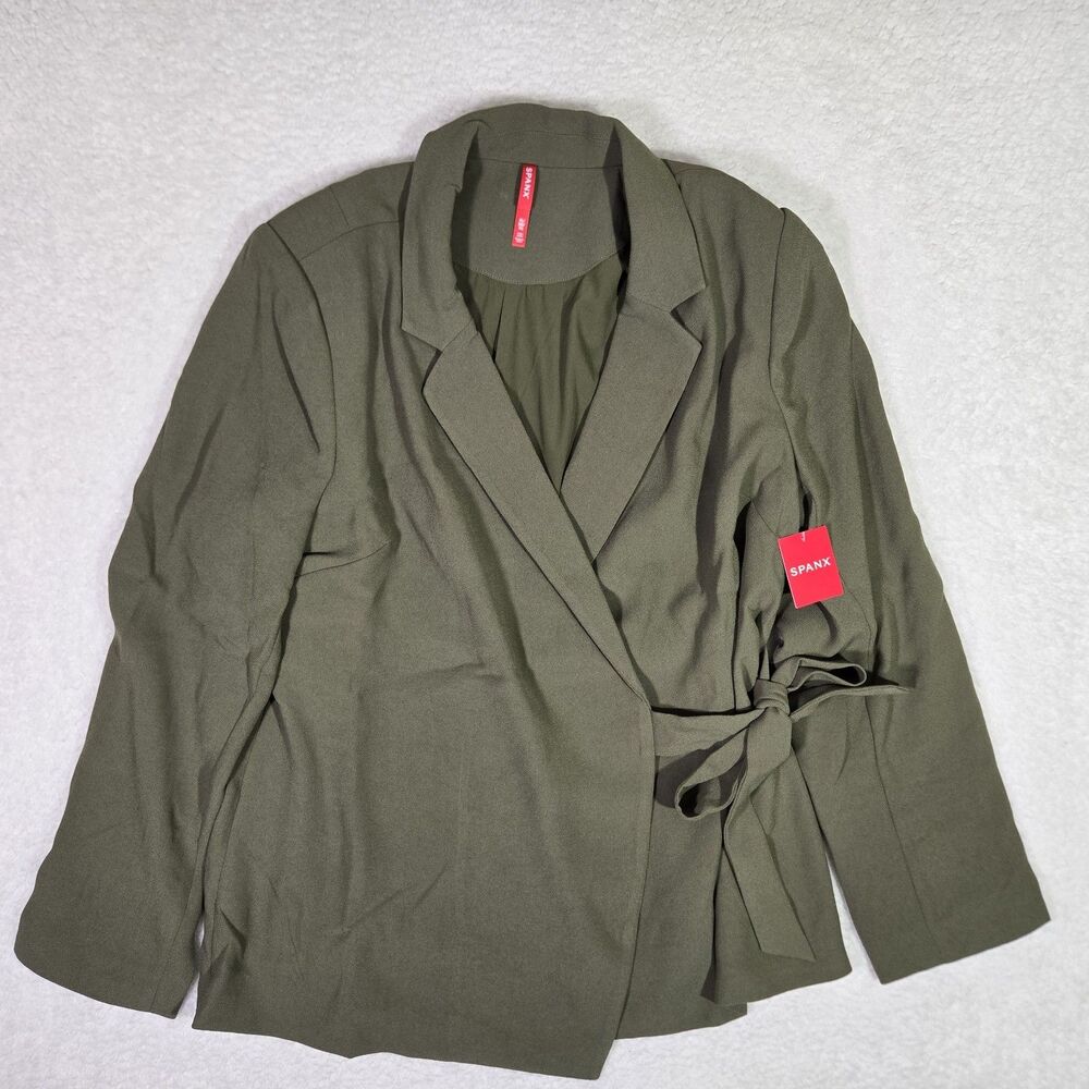 NEW Spanx Crepe Wrap Blazer Womens XL Midnight Olive Green Office Career Work